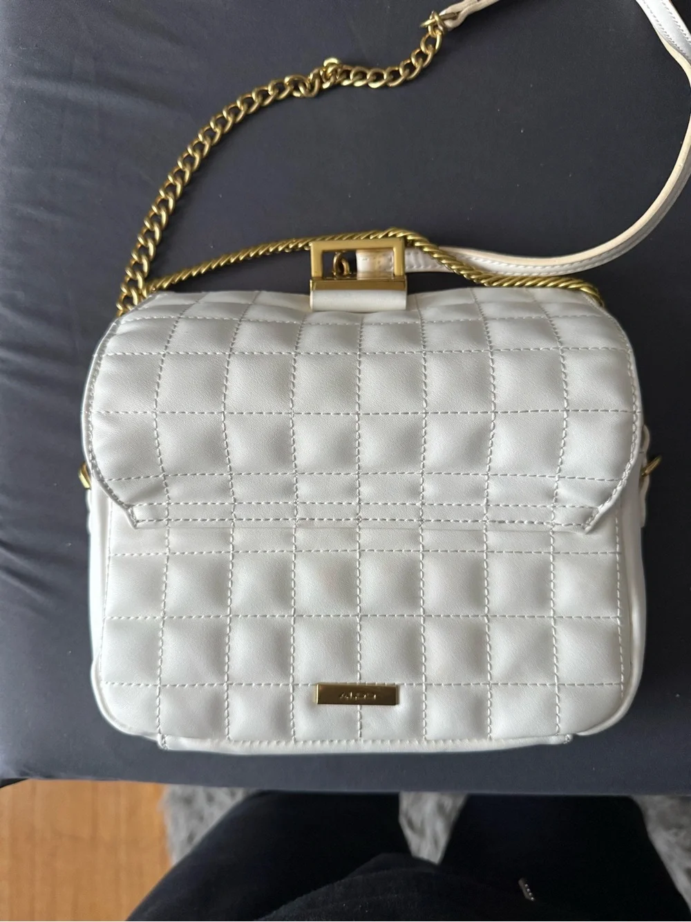 Aldo Quilted White Crossbody with Gold Chain
